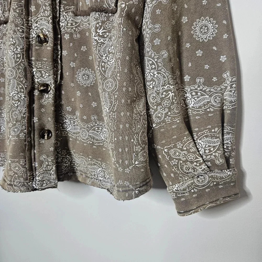 New! Easel Handkerchief Printed Button Down Shirt Jacket S - Picture 5 of 7